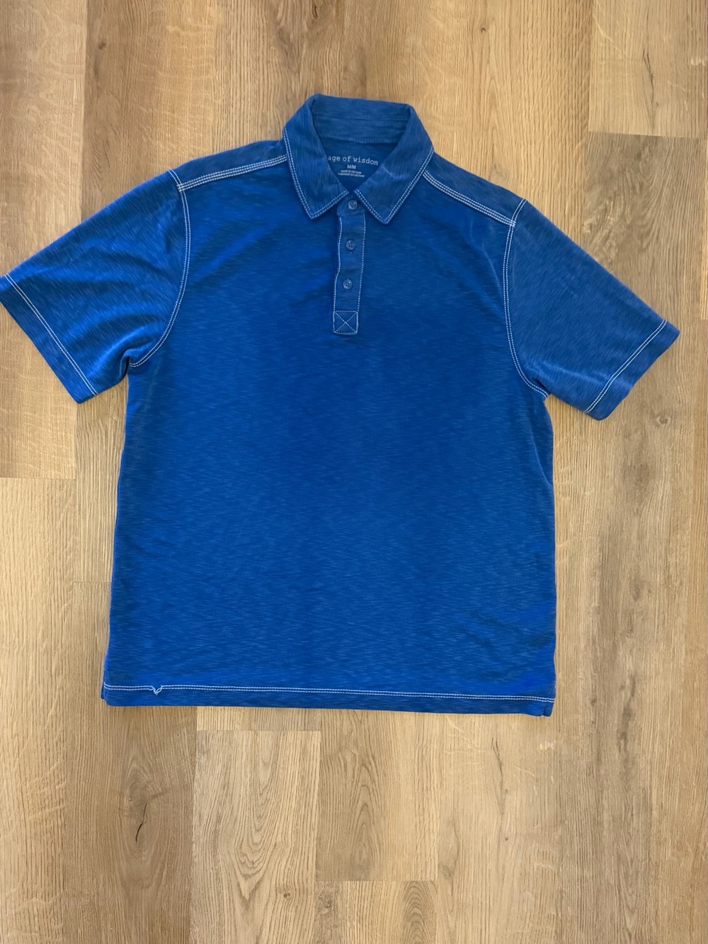 Age of Wisdom Men’s Blue Slub Modal Blend Polo Shirt Medium Casual